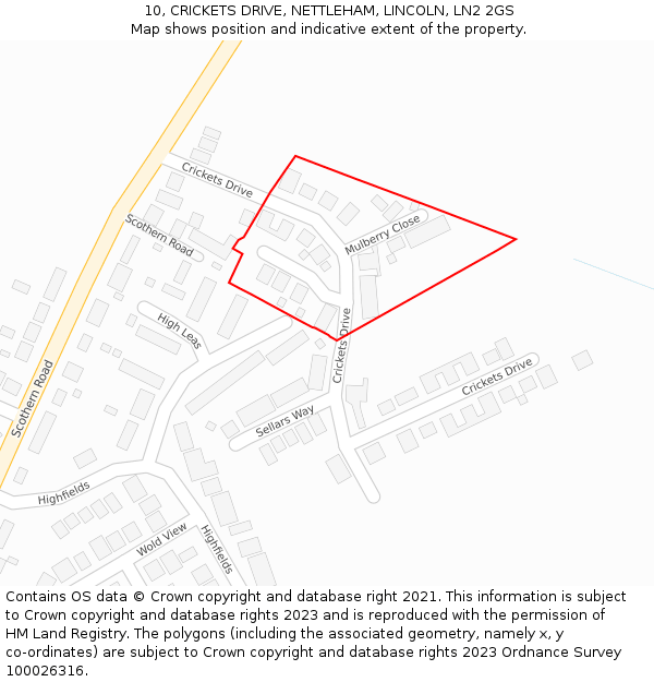 10, CRICKETS DRIVE, NETTLEHAM, LINCOLN, LN2 2GS: Location map and indicative extent of plot
