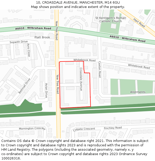 10, CROASDALE AVENUE, MANCHESTER, M14 6GU: Location map and indicative extent of plot