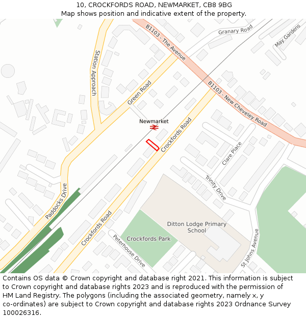 10, CROCKFORDS ROAD, NEWMARKET, CB8 9BG: Location map and indicative extent of plot