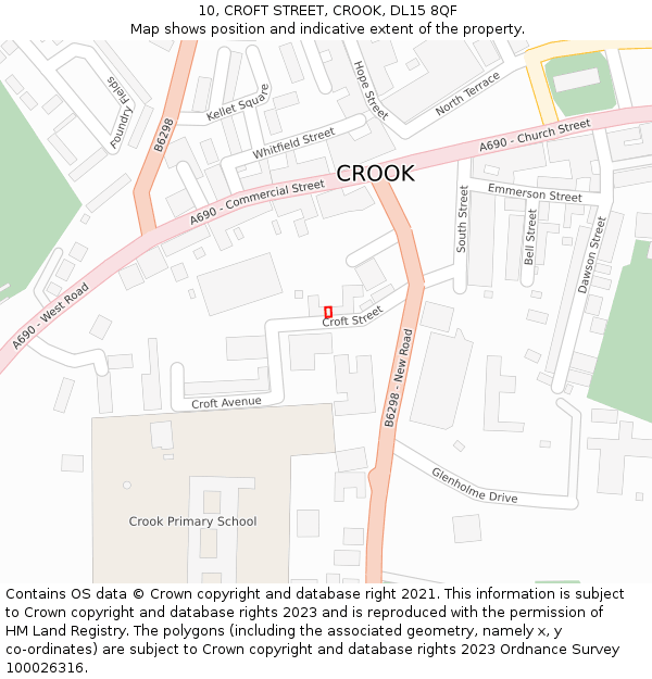 10, CROFT STREET, CROOK, DL15 8QF: Location map and indicative extent of plot