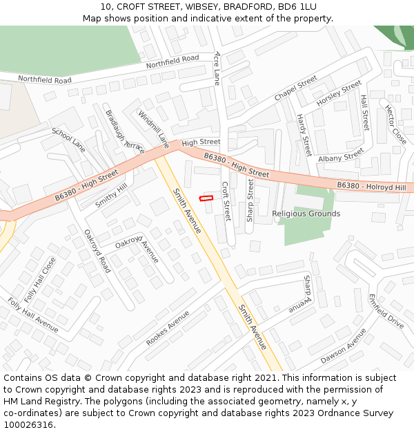 10, CROFT STREET, WIBSEY, BRADFORD, BD6 1LU: Location map and indicative extent of plot