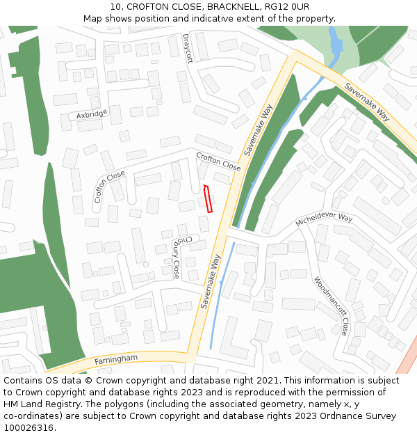 10, CROFTON CLOSE, BRACKNELL, RG12 0UR: Location map and indicative extent of plot