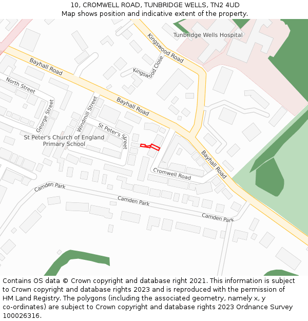 10, CROMWELL ROAD, TUNBRIDGE WELLS, TN2 4UD: Location map and indicative extent of plot