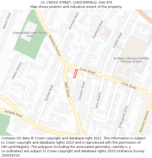10, CROSS STREET, CHESTERFIELD, S40 4TS: Location map and indicative extent of plot