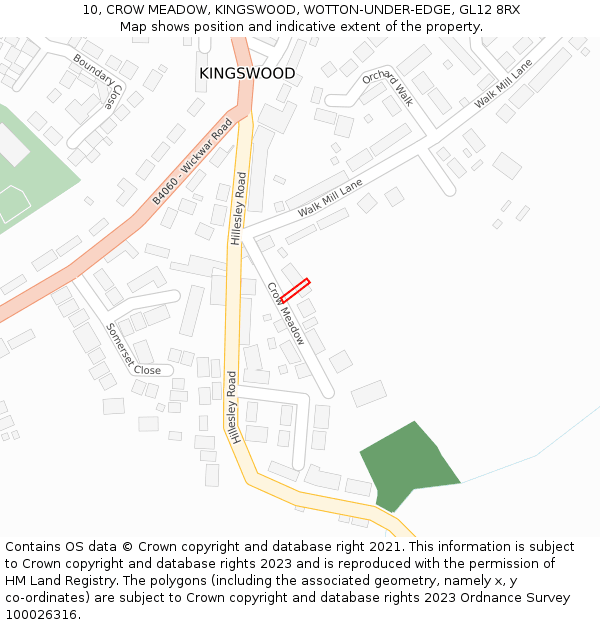 10, CROW MEADOW, KINGSWOOD, WOTTON-UNDER-EDGE, GL12 8RX: Location map and indicative extent of plot