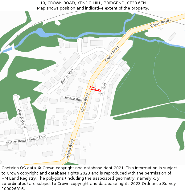 10, CROWN ROAD, KENFIG HILL, BRIDGEND, CF33 6EN: Location map and indicative extent of plot