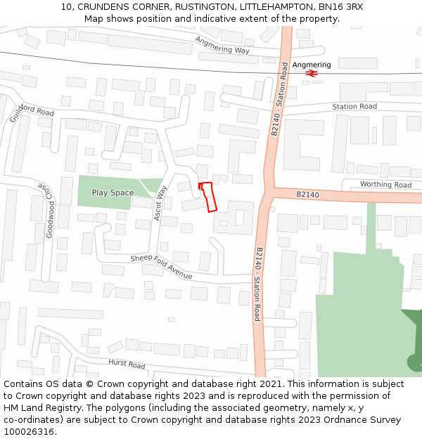 10, CRUNDENS CORNER, RUSTINGTON, LITTLEHAMPTON, BN16 3RX: Location map and indicative extent of plot