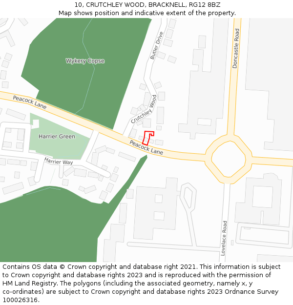 10, CRUTCHLEY WOOD, BRACKNELL, RG12 8BZ: Location map and indicative extent of plot