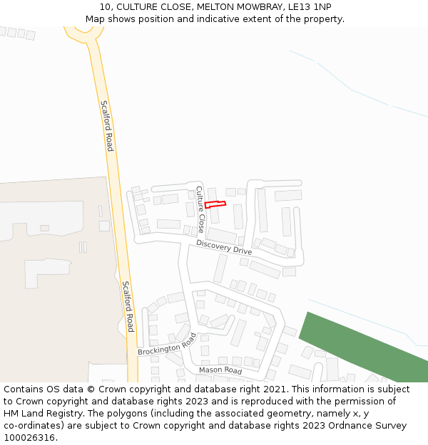 10, CULTURE CLOSE, MELTON MOWBRAY, LE13 1NP: Location map and indicative extent of plot