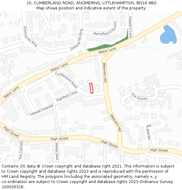 10, CUMBERLAND ROAD, ANGMERING, LITTLEHAMPTON, BN16 4BG: Location map and indicative extent of plot