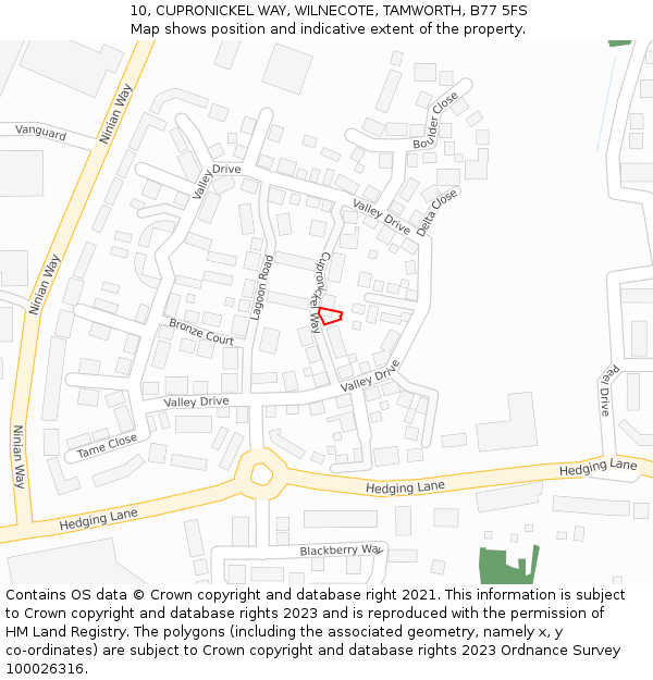 10, CUPRONICKEL WAY, WILNECOTE, TAMWORTH, B77 5FS: Location map and indicative extent of plot