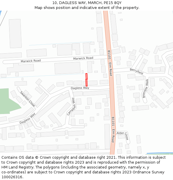 10, DAGLESS WAY, MARCH, PE15 8QY: Location map and indicative extent of plot