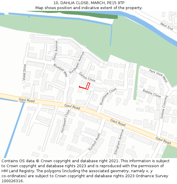 10, DAHLIA CLOSE, MARCH, PE15 9TP: Location map and indicative extent of plot
