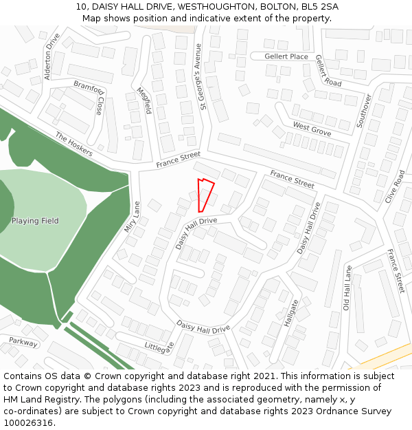 10, DAISY HALL DRIVE, WESTHOUGHTON, BOLTON, BL5 2SA: Location map and indicative extent of plot