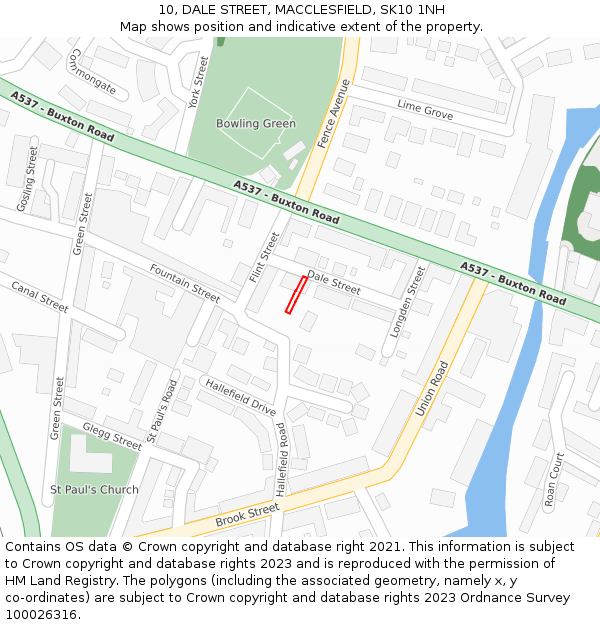 10, DALE STREET, MACCLESFIELD, SK10 1NH: Location map and indicative extent of plot