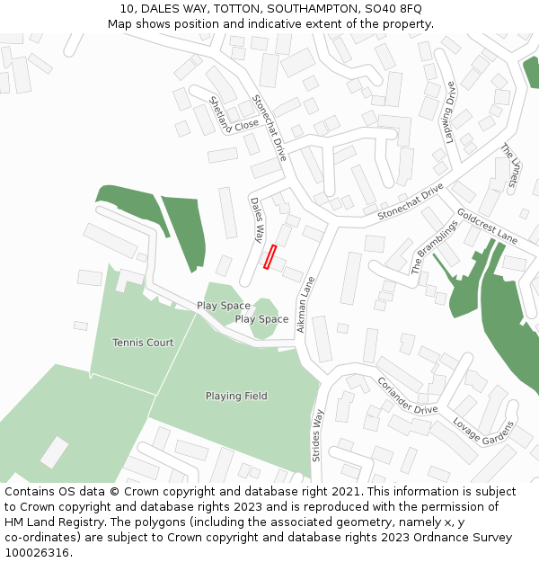 10, DALES WAY, TOTTON, SOUTHAMPTON, SO40 8FQ: Location map and indicative extent of plot