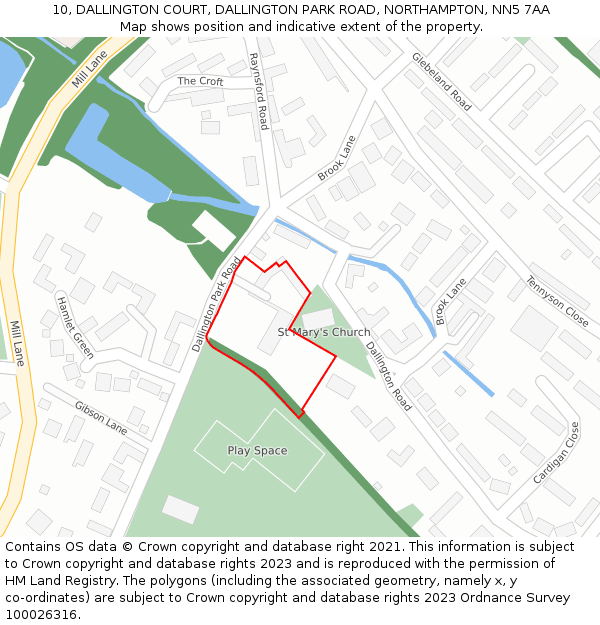 10, DALLINGTON COURT, DALLINGTON PARK ROAD, NORTHAMPTON, NN5 7AA: Location map and indicative extent of plot