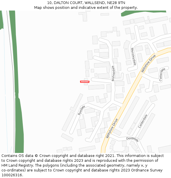 10, DALTON COURT, WALLSEND, NE28 9TN: Location map and indicative extent of plot