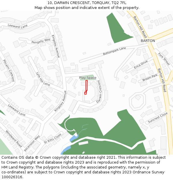 10, DARWIN CRESCENT, TORQUAY, TQ2 7FL: Location map and indicative extent of plot
