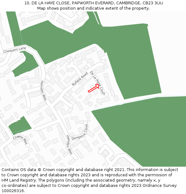 10, DE LA HAYE CLOSE, PAPWORTH EVERARD, CAMBRIDGE, CB23 3UU: Location map and indicative extent of plot