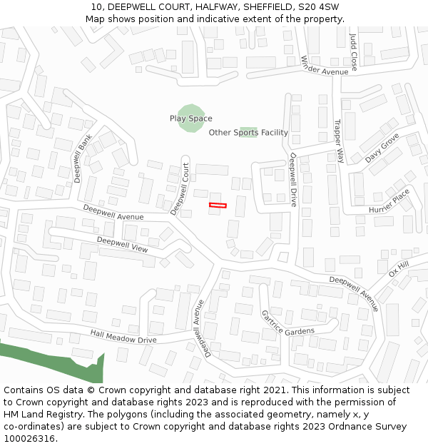 10, DEEPWELL COURT, HALFWAY, SHEFFIELD, S20 4SW: Location map and indicative extent of plot