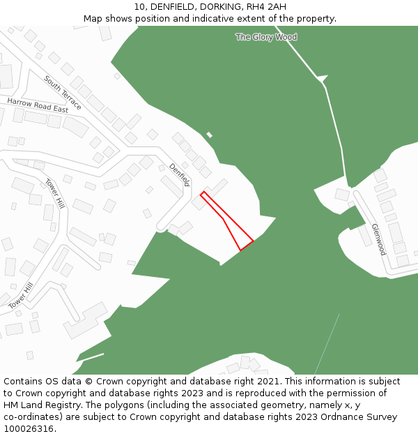 10, DENFIELD, DORKING, RH4 2AH: Location map and indicative extent of plot