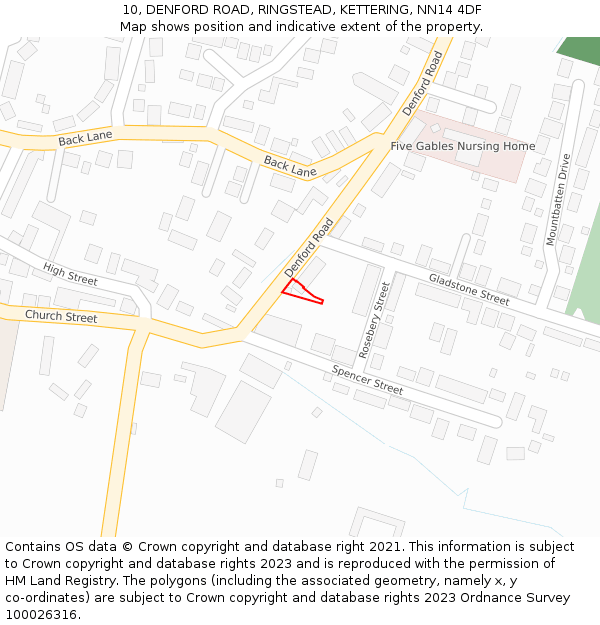 10, DENFORD ROAD, RINGSTEAD, KETTERING, NN14 4DF: Location map and indicative extent of plot