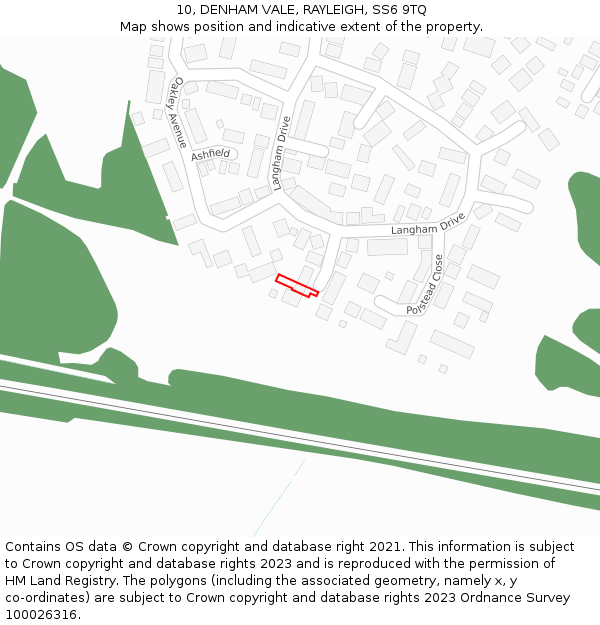 10, DENHAM VALE, RAYLEIGH, SS6 9TQ: Location map and indicative extent of plot