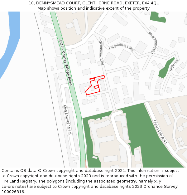 10, DENNYSMEAD COURT, GLENTHORNE ROAD, EXETER, EX4 4QU: Location map and indicative extent of plot