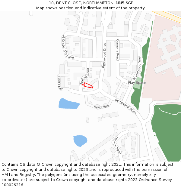 10, DENT CLOSE, NORTHAMPTON, NN5 6GP: Location map and indicative extent of plot