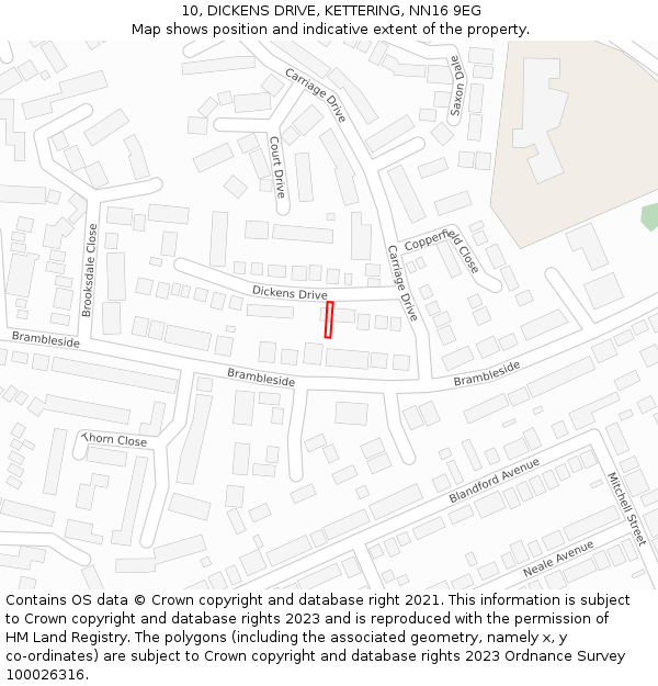 10, DICKENS DRIVE, KETTERING, NN16 9EG: Location map and indicative extent of plot