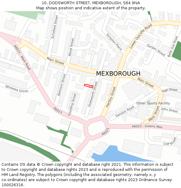 10, DODSWORTH STREET, MEXBOROUGH, S64 9NA: Location map and indicative extent of plot