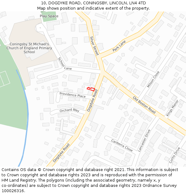 10, DOGDYKE ROAD, CONINGSBY, LINCOLN, LN4 4TD: Location map and indicative extent of plot