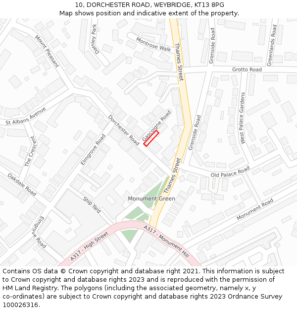 10, DORCHESTER ROAD, WEYBRIDGE, KT13 8PG: Location map and indicative extent of plot