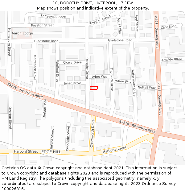 10, DOROTHY DRIVE, LIVERPOOL, L7 1PW: Location map and indicative extent of plot