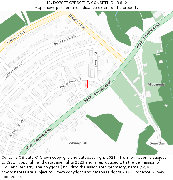 10, DORSET CRESCENT, CONSETT, DH8 8HX: Location map and indicative extent of plot