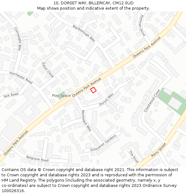 10, DORSET WAY, BILLERICAY, CM12 0UD: Location map and indicative extent of plot