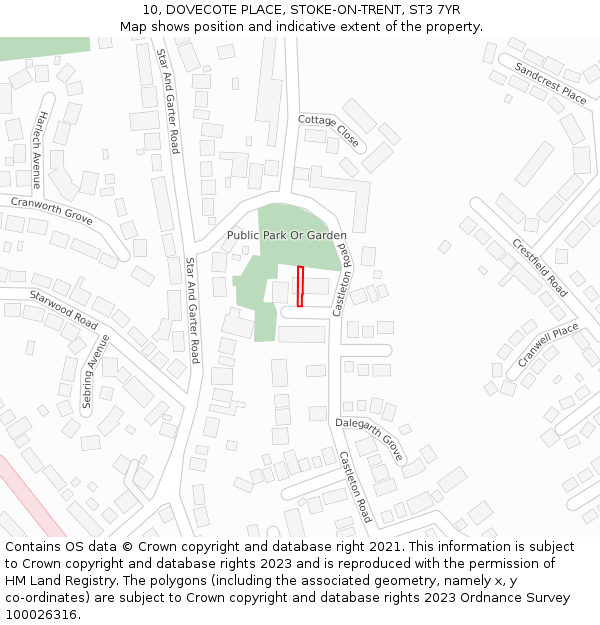 10, DOVECOTE PLACE, STOKE-ON-TRENT, ST3 7YR: Location map and indicative extent of plot