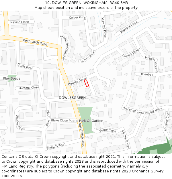 10, DOWLES GREEN, WOKINGHAM, RG40 5AB: Location map and indicative extent of plot