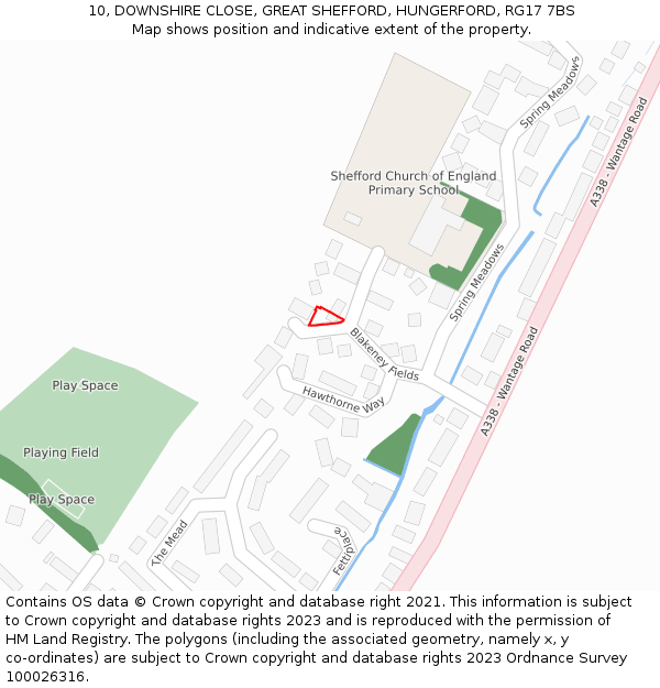 10, DOWNSHIRE CLOSE, GREAT SHEFFORD, HUNGERFORD, RG17 7BS: Location map and indicative extent of plot