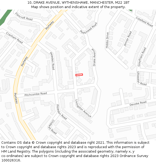 10, DRAKE AVENUE, WYTHENSHAWE, MANCHESTER, M22 1BT: Location map and indicative extent of plot
