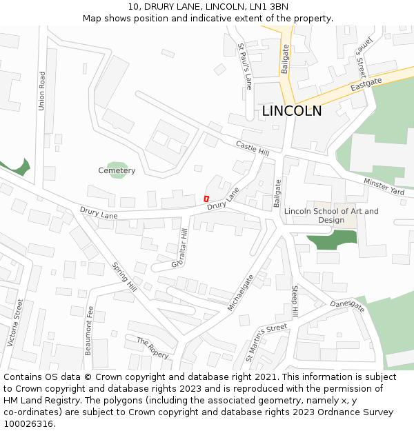 10, DRURY LANE, LINCOLN, LN1 3BN: Location map and indicative extent of plot