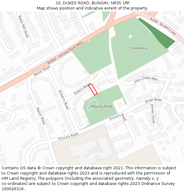 10, DUKES ROAD, BUNGAY, NR35 1RP: Location map and indicative extent of plot