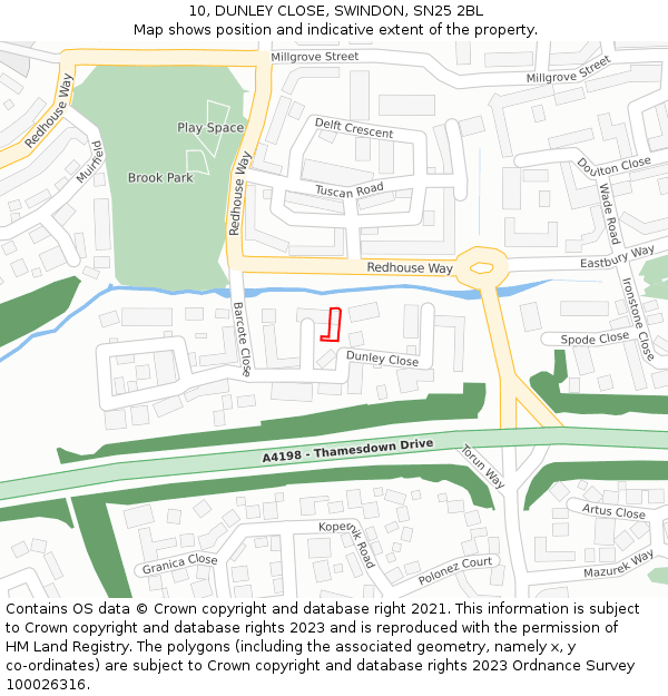 10, DUNLEY CLOSE, SWINDON, SN25 2BL: Location map and indicative extent of plot
