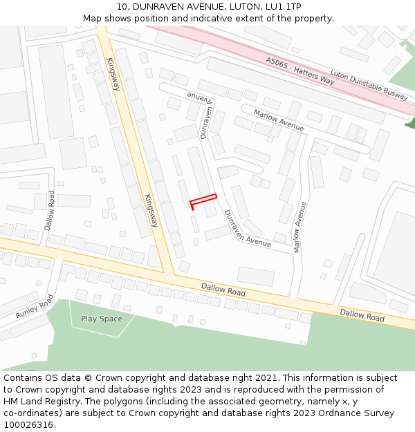 10, DUNRAVEN AVENUE, LUTON, LU1 1TP: Location map and indicative extent of plot