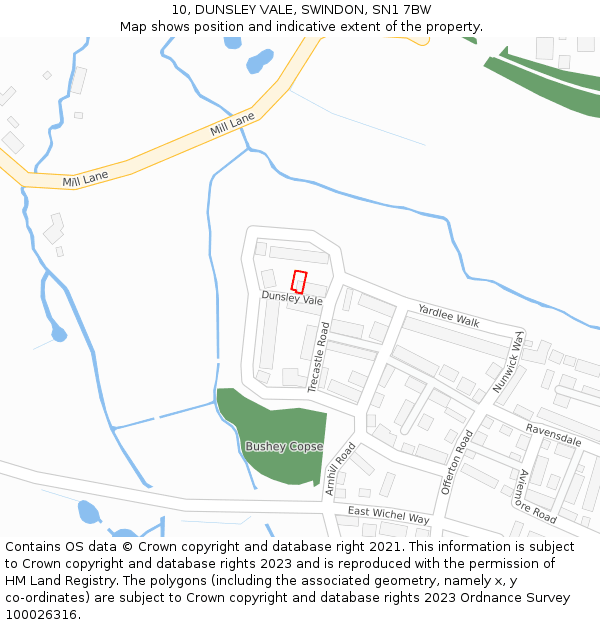 10, DUNSLEY VALE, SWINDON, SN1 7BW: Location map and indicative extent of plot