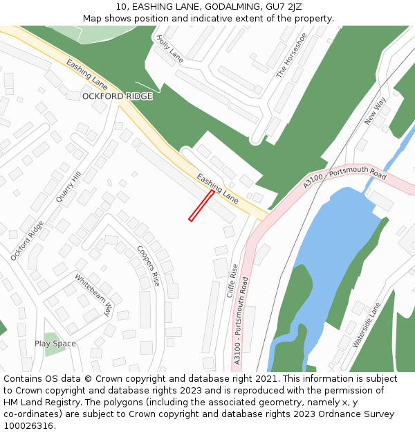 10, EASHING LANE, GODALMING, GU7 2JZ: Location map and indicative extent of plot