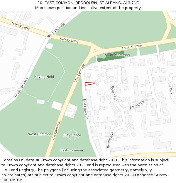 10, EAST COMMON, REDBOURN, ST ALBANS, AL3 7ND: Location map and indicative extent of plot