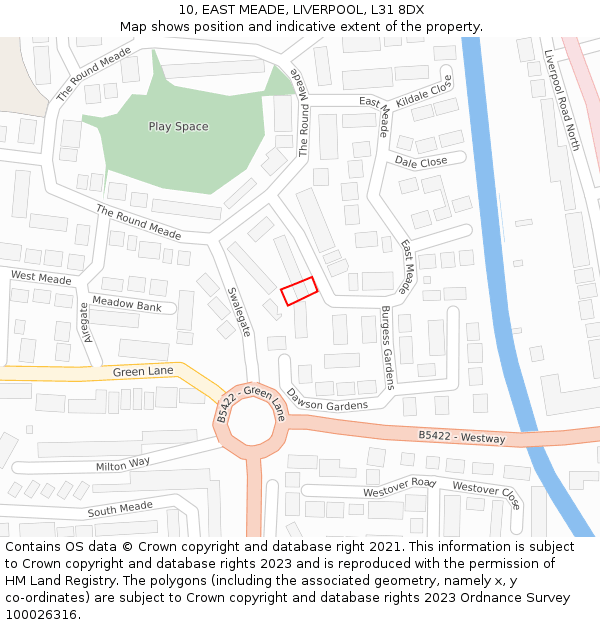 10, EAST MEADE, LIVERPOOL, L31 8DX: Location map and indicative extent of plot