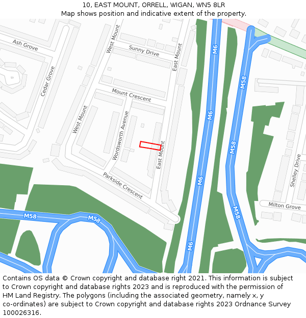 10, EAST MOUNT, ORRELL, WIGAN, WN5 8LR: Location map and indicative extent of plot